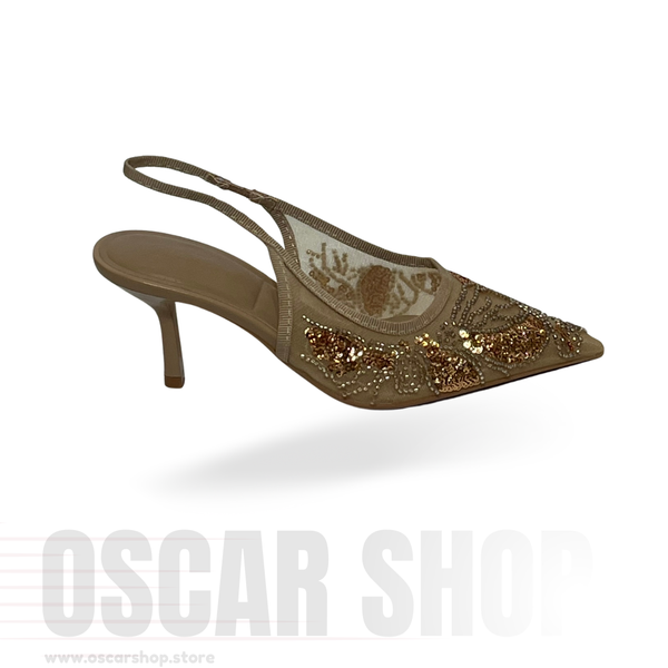 Escarpin Slingback Brodé à Bout Pointu