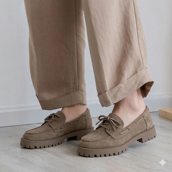 Mocassin compensé à semelle crantée