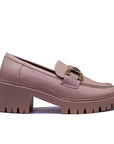 Mocassins à talons épais avec boucle métallique