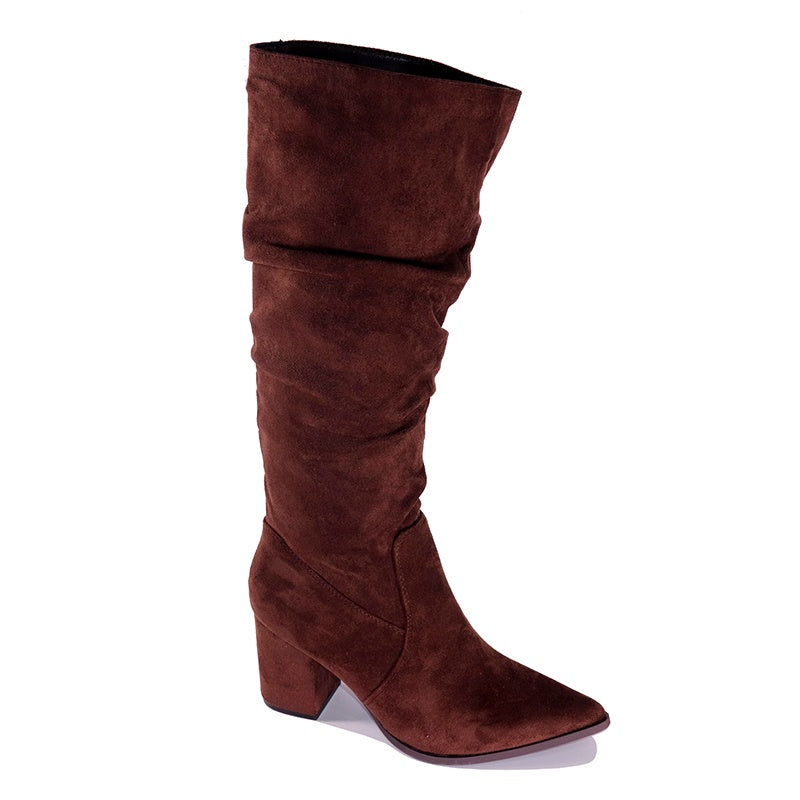 Botte haute plissée à talon bloc – Élégance et confort