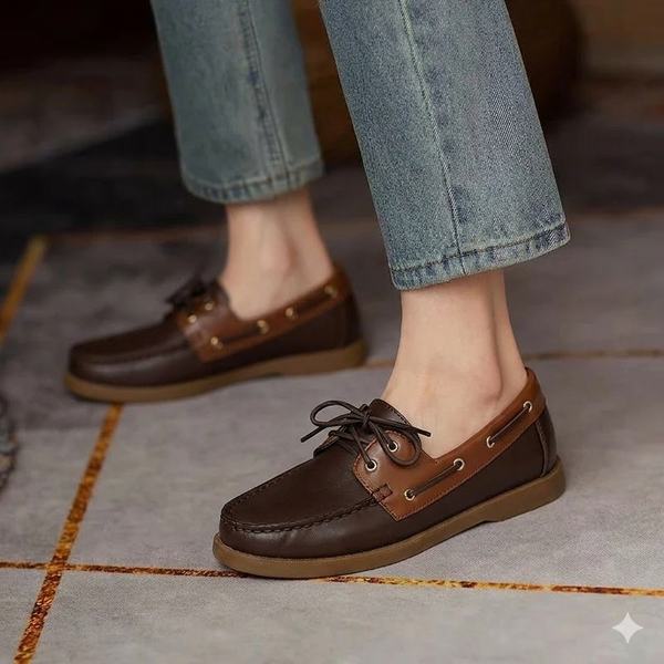 Mocassin bateau bicolore à lacets
