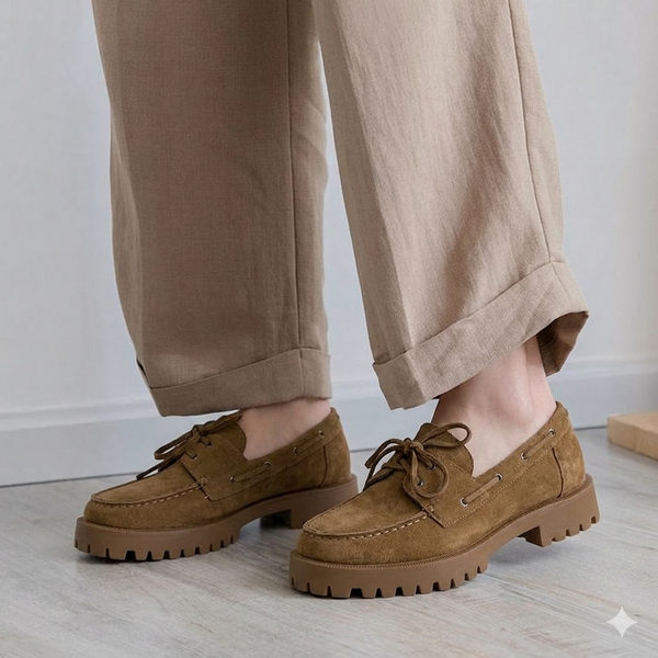 Mocassin compensé à semelle crantée