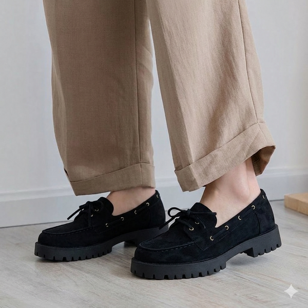 Mocassin compensé à semelle crantée